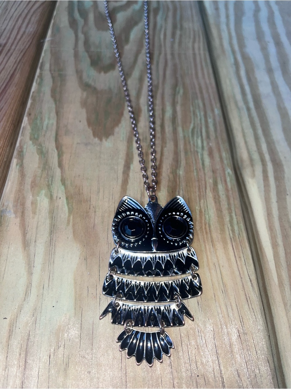 Source Unknown Gold and Black Owl Pendant Necklace